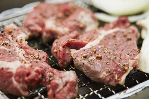 Grilled meat on the grill Stock Photos