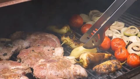 Grilled Meat meat bell pepper Video stock 268483489