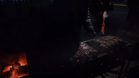 The Grilled Meat At Night Stock Footage 125506285