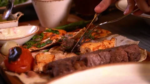 Grilled Meat Platter with Flatbread Stock Footage 318310130