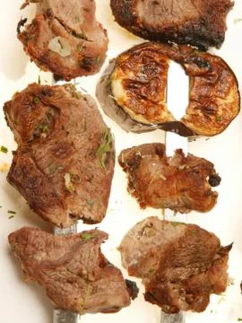 Grilled meat  on spit Stock Photos