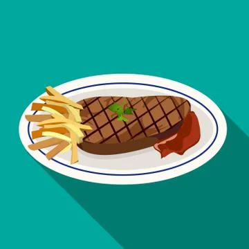 Grilled meat steak flat style Stock Illustration