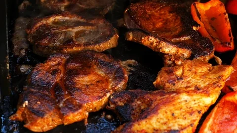 Grilled meat steaks Stock Footage 115817278