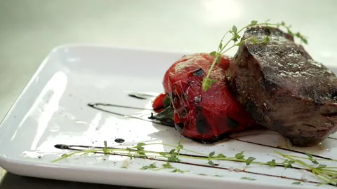 Grilled Meat with Sweet Pepper Video stock 132168087