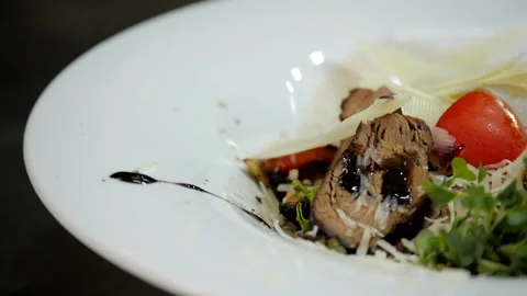 Grilled Meat with Vegetables Stock Footage 131629946