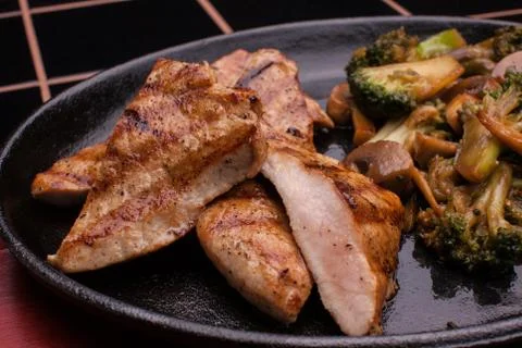 Grilled Meat with vegetables Stock Photos