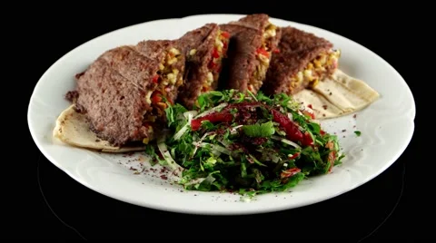 Grilled minced meat stuffed with cheese and pistachios, loop, horizontal view Stock Footage 61709272
