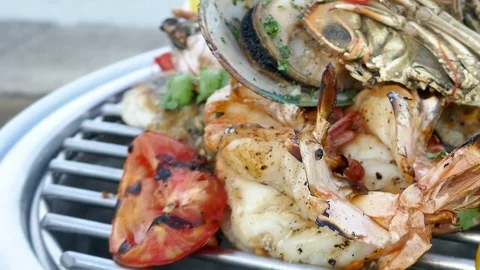Grilled Mixed seafood Stock Footage 85026458