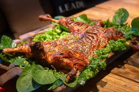 Grilled mutton on the grill Stock Photos