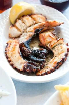 Grilled octopus meat Stock Photos