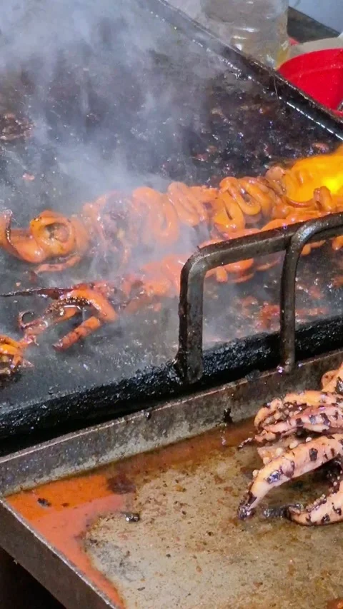 Grilled octopus satay Vídeo Stock 344832865