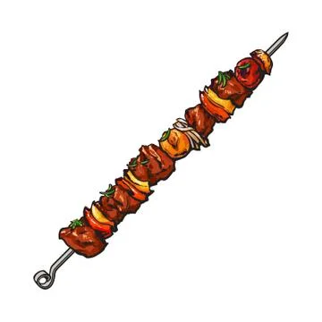 Grilled pork, beef meat on stick, shashlik, kebab Stock Illustration
