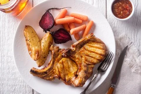 Grilled Pork Chops Stock Photos