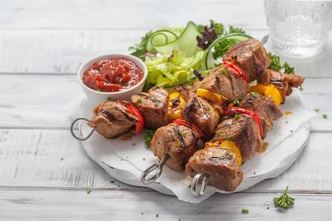 Grilled pork kebabs Stock Photos
