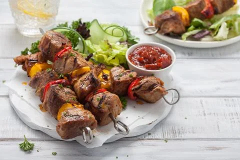Grilled pork kebabs 스톡 사진