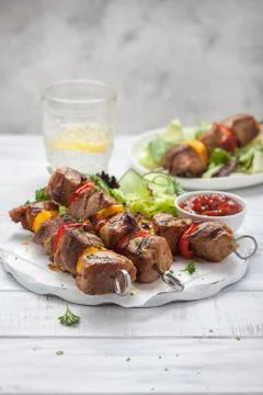 Grilled pork kebabs Stock Photos
