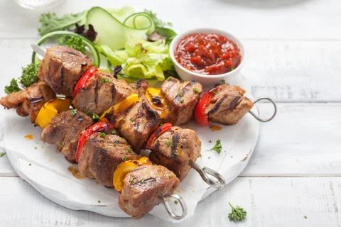 Grilled pork kebabs Stock Photos
