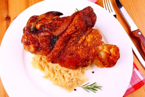 Grilled pork with pickled cabbage Stock Photos