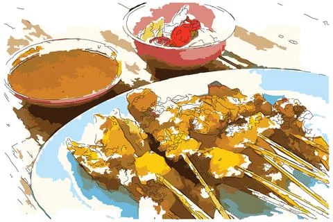 Grilled Pork Satay Stock Illustration