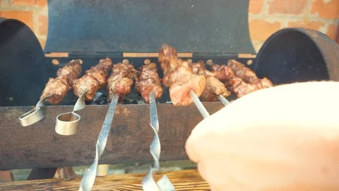 Grilled pork steaks with fire Stock Footage 108334171