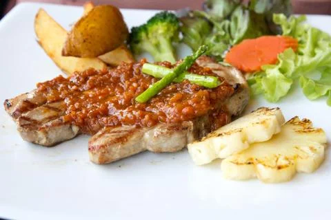 Grilled pork steaks. Stock Photos