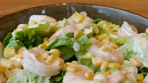 Grilled Prawns with Fresh Salad Stock Footage 80475399