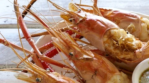 Grilled Prawns with sauce Stock-Footage 79881413