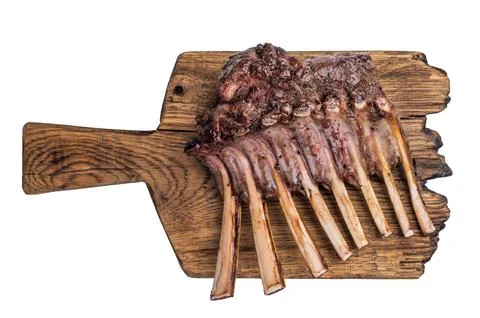 Grilled Rack of lamb, mutton meat chop steaks isolated on white backgrounds Stock Photos