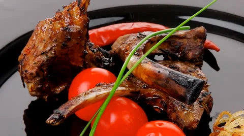 Grilled ribs on black Vídeos de archivo 24963549