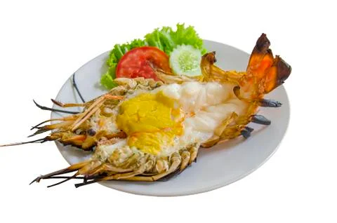 Grilled River Prawn with clipping path Stock Photos