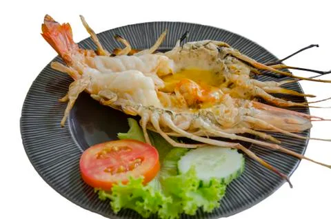 Grilled River Prawn with clipping path Stock Photos
