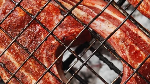 Grilled roast meat fillet ribs on bbq Vídeos de archivo 59553171