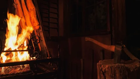 Grilled salmon at Christmas market. Open fire Stock Footage 98317853