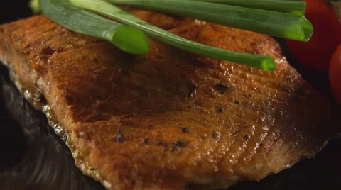Grilled Salmon Close-up, Turntable Stock Footage 61032676