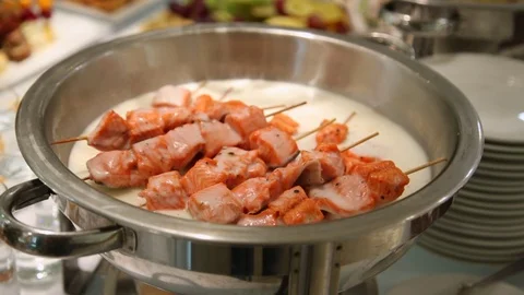 Grilled salmon in cream Stock Footage 70687363