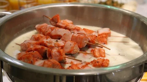 Grilled salmon in cream Stock Footage 70687737