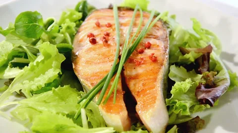 Grilled salmon 스톡 동영상 37691758