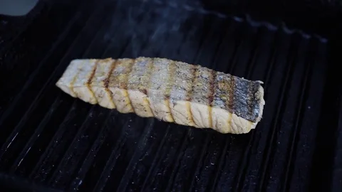 Grilled salmon Stock Footage 77088758