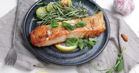 Grilled salmon Stock Footage 170039670