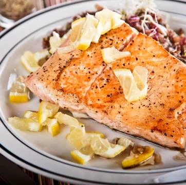 Grilled Salmon with Lemon Stock Photos