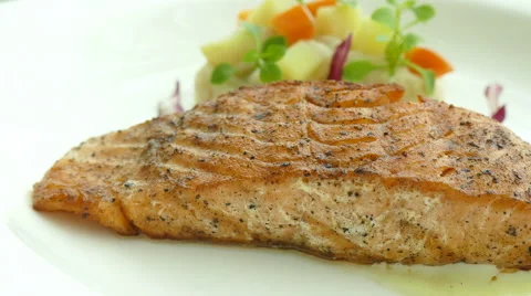 Grilled Salmon meat steak Stock-Footage 68375170