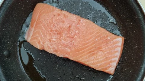 Grilled Salmon On Pan Stock Footage 181023732