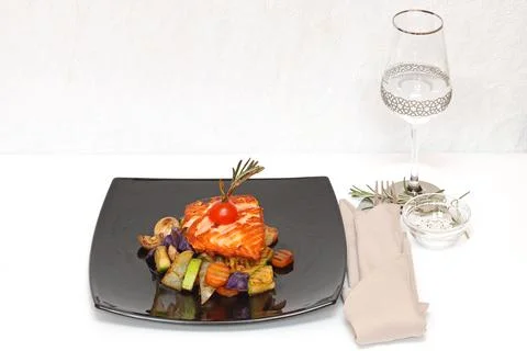 Grilled Salmon Served Stock Photos