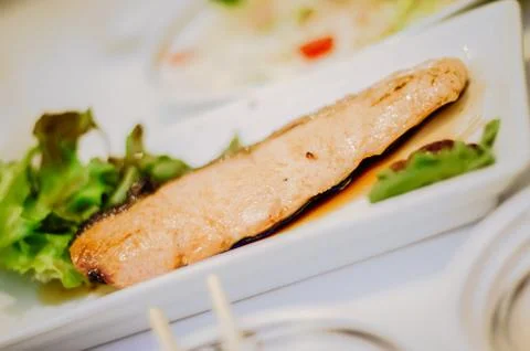 Grilled salmon steak Stock Photos