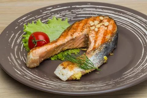 Grilled salmon steak Stock Photos