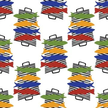 Grilled Sardines Fish Seamless Vector Pattern. Traditional BBQ Motif for Lisbon Stock Illustration