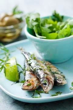 Grilled sardines Stock Photos