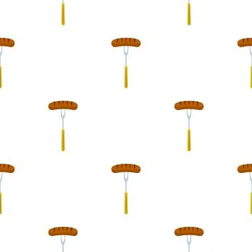 Grilled sausage on bbq fork pattern seamless Illustrazione stock