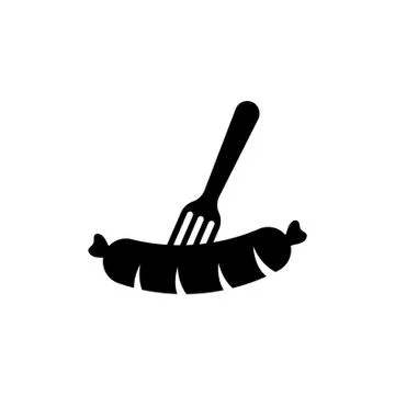 Grilled Sausage on Fork, BBQ Vector Icon Stock Illustration