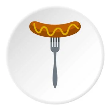 Grilled sausage on a fork icon circle Stockillustratie